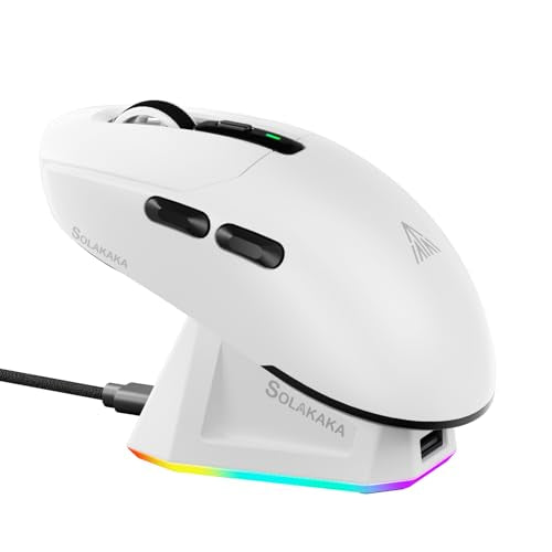 SOLAKAKA SM820 Wireless Gaming Mouse with RGB Charging Dock,24000 DPI Tri-Modes Wireless Mouse with 2 Side Buttons,Programmable Macro Mouse for Gaming
