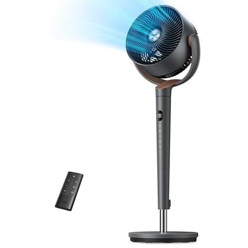 Dreo Fan for Bedroom, 120° Oscillating Standing Fans, Quiet Floor Fan with DC Motor, 100ft Pedestal Fans for Room, 9 Speeds, 4 modes, 20dB, 120° Man