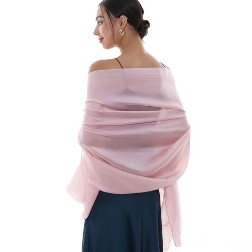 RIIQIICHY Women Shawls and Wraps for Evening Dresses Like Chiffon Silk Scarf Formal Silky Pashmina Shawls for Weddings Pink-1