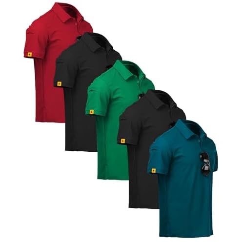 ZITY 5 Pack Mens Polo Shirt Short Sleeve Sports Golf Tennis T-Shirt Moisture-Wicking Summer Shirts Medium Red Black Grassgreen Black Teal