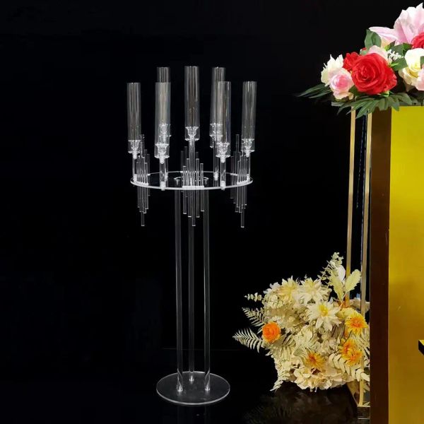 9 Heads Acrylic Candlestick Candelabra Candle Holders Stands Wedding Table Centerpieces Flower Vases Road Lead Party Decoration