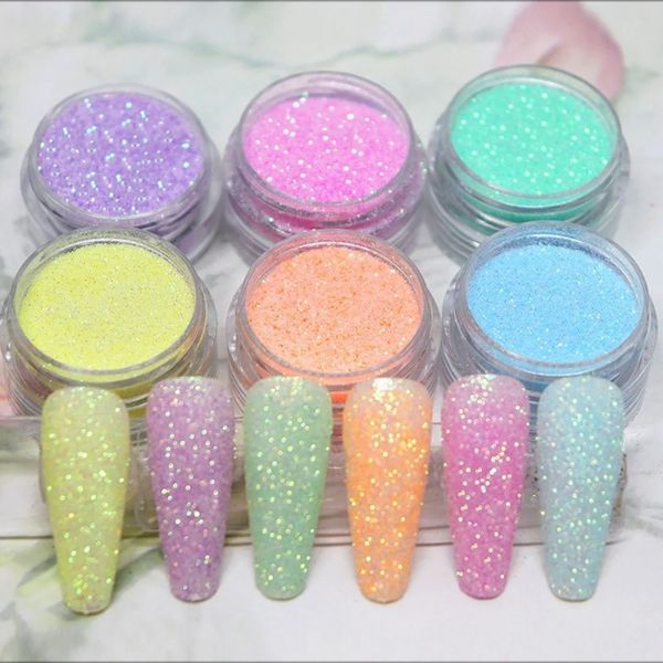 6 Colors Set Candy Sweater Effect Glitter Sparkly Sugar Dust Powder Chrome Pigment For Manicure Polish Nail Art Decorations