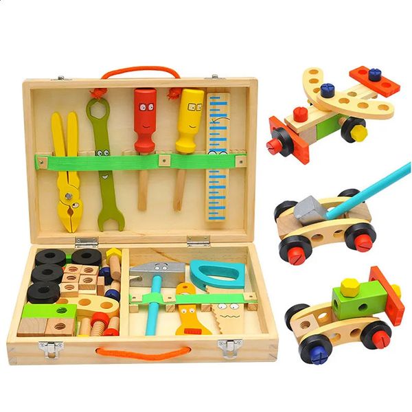 Tools Workshop Educational Montessori Kids Toys Wooden Toolbox Pretend Play Set Preschool Children Nut Screw Assembly Simulation Carpenter T
