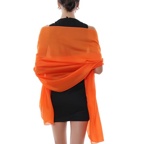 RIIQIICHY Women Shawls and Wraps for Evening Dresses Like Chiffon Silk Scarf Formal Silky Pashmina Shawls for Weddings Orange