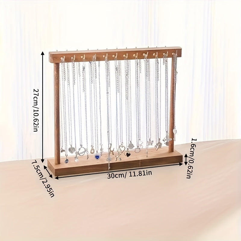 TEMU An Elegant Walnut Jewelry Storage Rack With 12 And 18 Hooks - Multifunctional, Floor Standing Display Stand For Necklaces, Bracelets, Earrings,