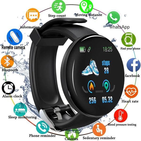 D18 Smart Watch Heart Rate Monitor Men&#039;s Women&#039;s Smartwatch Round Fiess Digital Watches for Men Women Band Bracelet