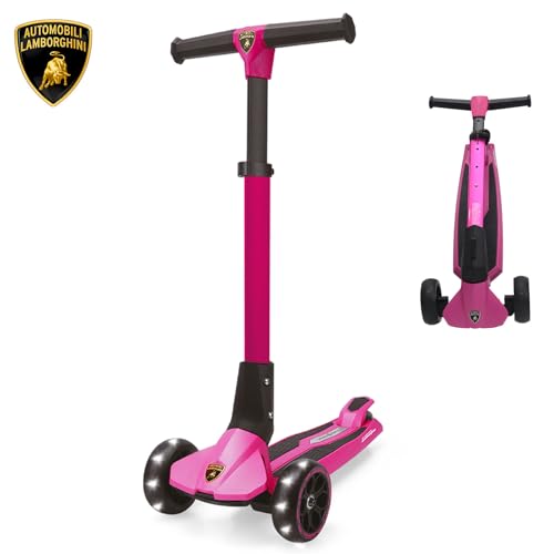 Lamborghini & Kick'n'roll Co-Branded Kids Scooter for Age 3-12, Toddler Scooter with 4 Adjustable Heights, Light Up 3-Wheels Scooter, Lean to Steer, B