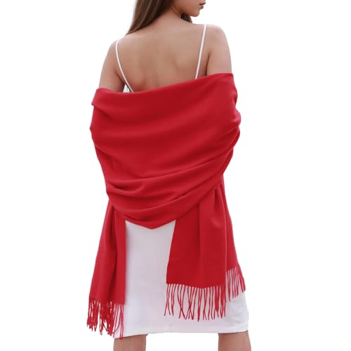 SWAT PANY Winter Scarfs for Women Pashmina Shawls and Wraps for Evening Dresses Warm Shawl Wraps for Women Weddings Red