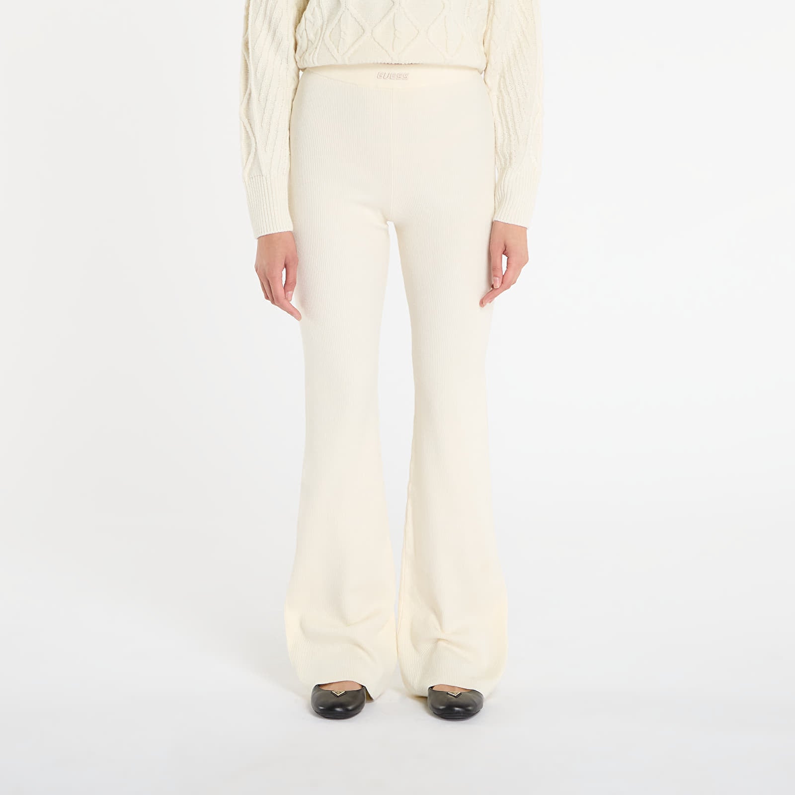 Spodnie GUESS Flaminia Ribbed Flare Pants Sw Cream L