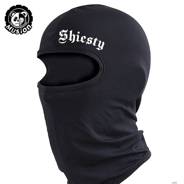 Black Musion Breathable Balaclava Letter Print Motorcycle Face Mask Headwear for Tactical Training of Cycling Outdoor Sport 240716