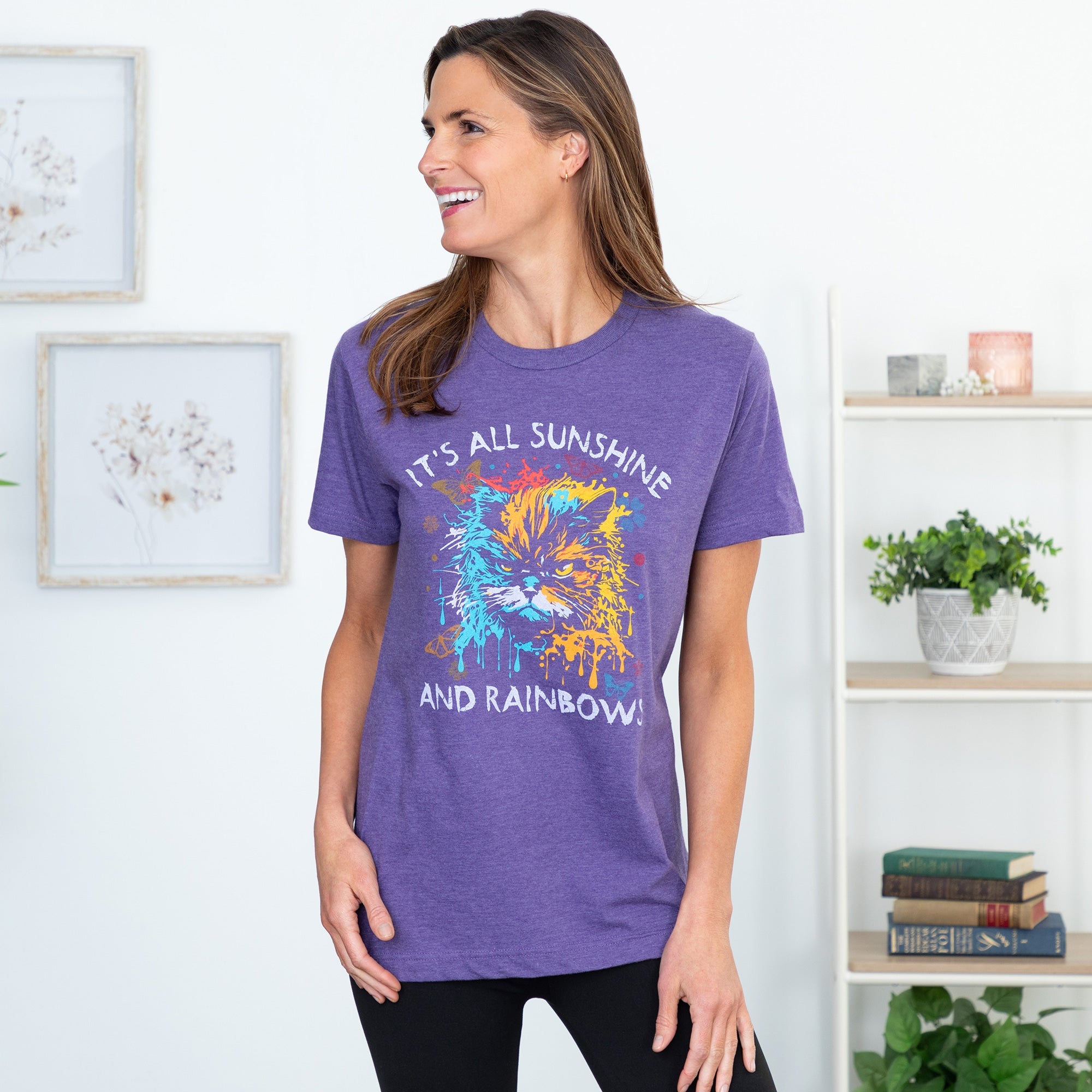 It's All Sunshine And Rainbows Cat T-Shirt - Purple - 3X