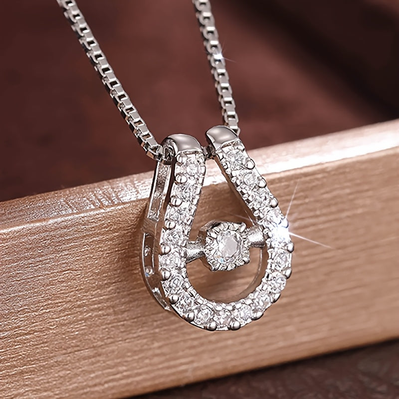 TEMU 1pc Elegant Women's Engagement Necklace With Sparkling Synthetic Zirconia Pendant, Heart-shaped Design, Weddings & Daily Wear, Wedding