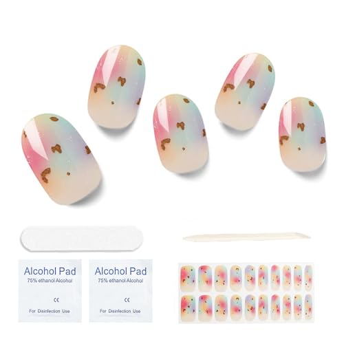 Semi Cured Gel Nail Strips, 20 pcs Gel Nail Stikers, Gel Nail Wraps Semi Cured, Salon-Quality, 2 Weeks Long Lasting, Florid Bubbles