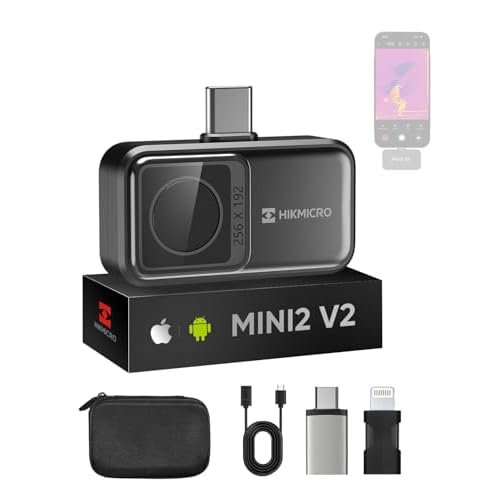 HIKMICRO Mini2 V2 Thermal Camera - iOS-Android, 256x192 IR, 512x384 SuperIR, 50° Wide Angle, 25Hz, No Battery, for Phone-Tablet-PC, USB-C-Lightning P