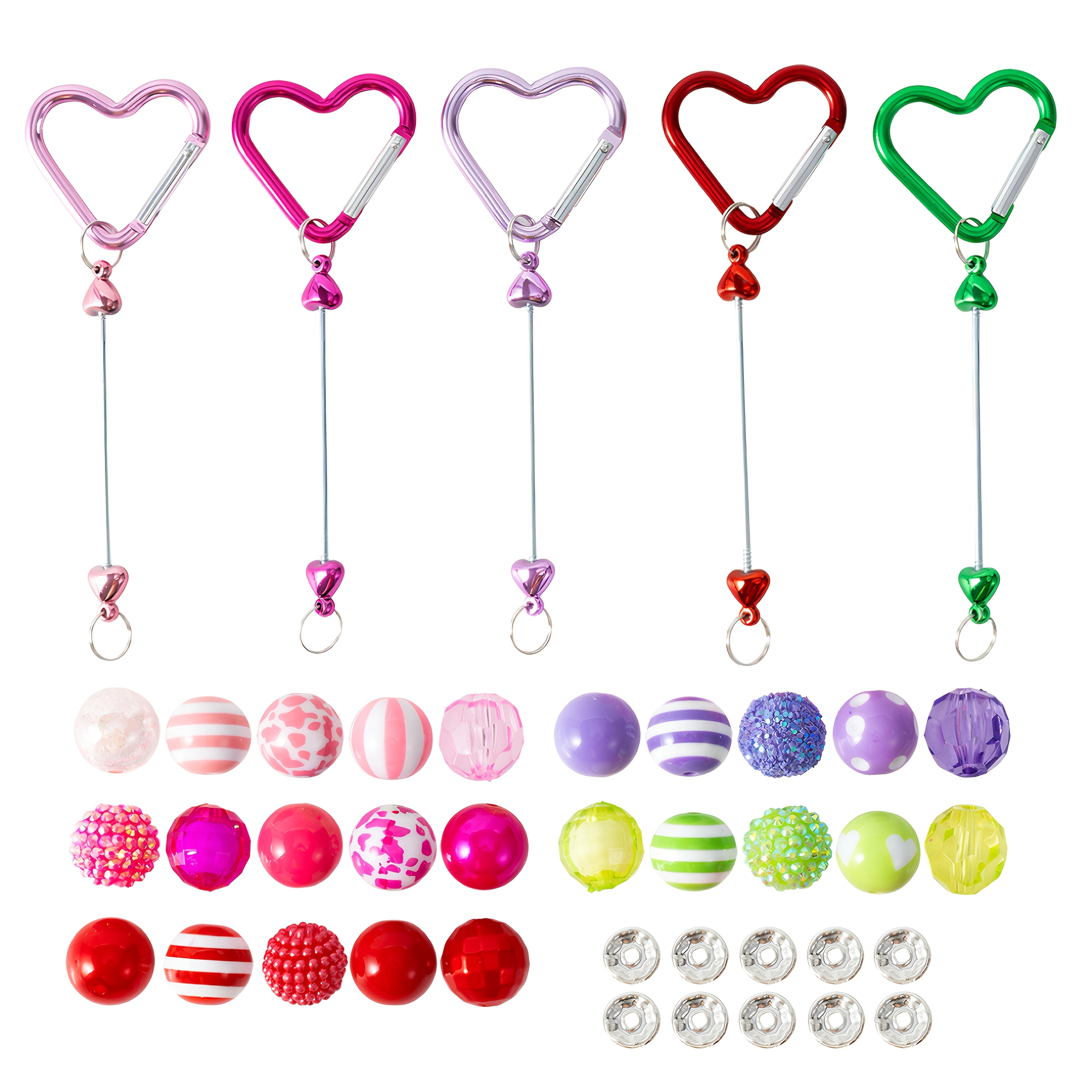 TEMU 40pcs- Set Beadable Keychains Kits 20mm Chunky Bubblegum Beads Beads Heart Shaped Mountain Climbing Keychain For Jewelry Making Keychain Craft