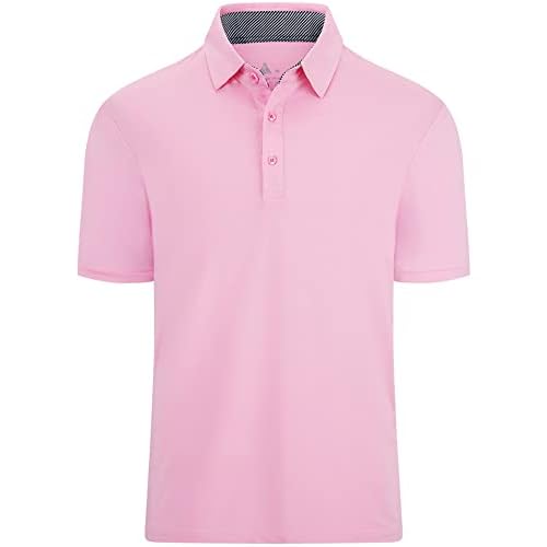 ZITY Mens Golf Shirt Short Sleeve Sport Moisture Wicking Performance Print Golf Polo Shirts for Men Collared Casual T-Shirt Pink Medium