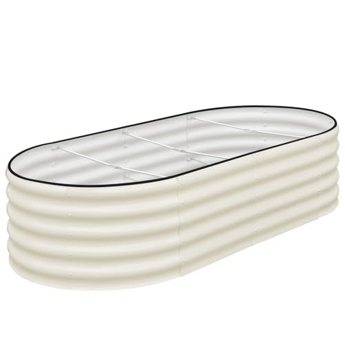 SnugNiture Galvanized Raised Garden Bed, 8x4x1.5ft Oval Metal Planter Box for Planting Outdoor Plants Vegetables White 8x4x1.5ft