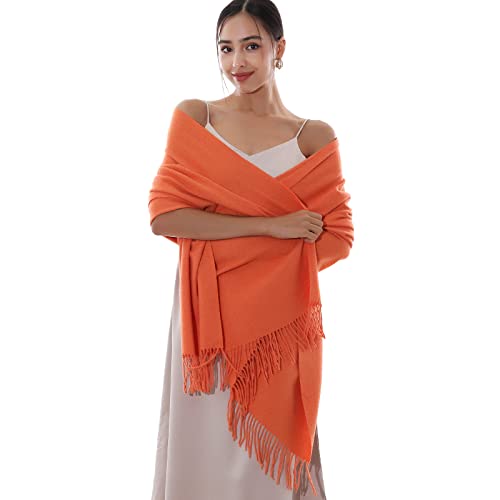 RIIQIICHY Winter Scarfs for Women Pashmina Shawls Wraps for Evening Dresses Large Warm Soft Scarves Orange