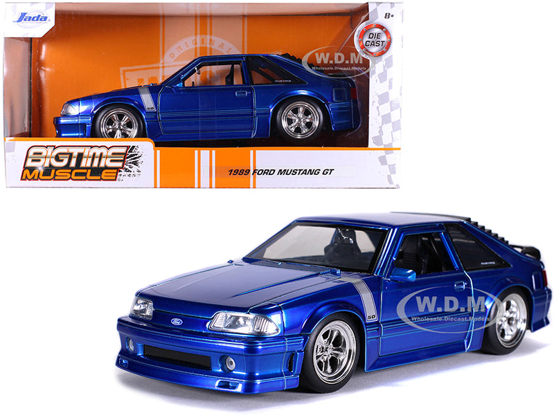 1989 Ford Mustang GT 5.0 Candy Blue with Silver Stripes "Bigtime Muscle" 1-24 Diecast Model Car by Jada