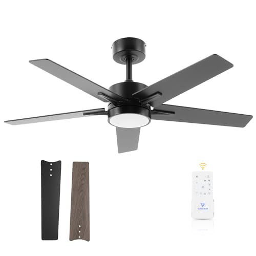 Ceiling Fan with Light Remote: 42 Inch Modern Fans with Dimmable Tri-Color Temperature LED - Quiet Reversible DC Motor for Living Room Bedroom（Matte