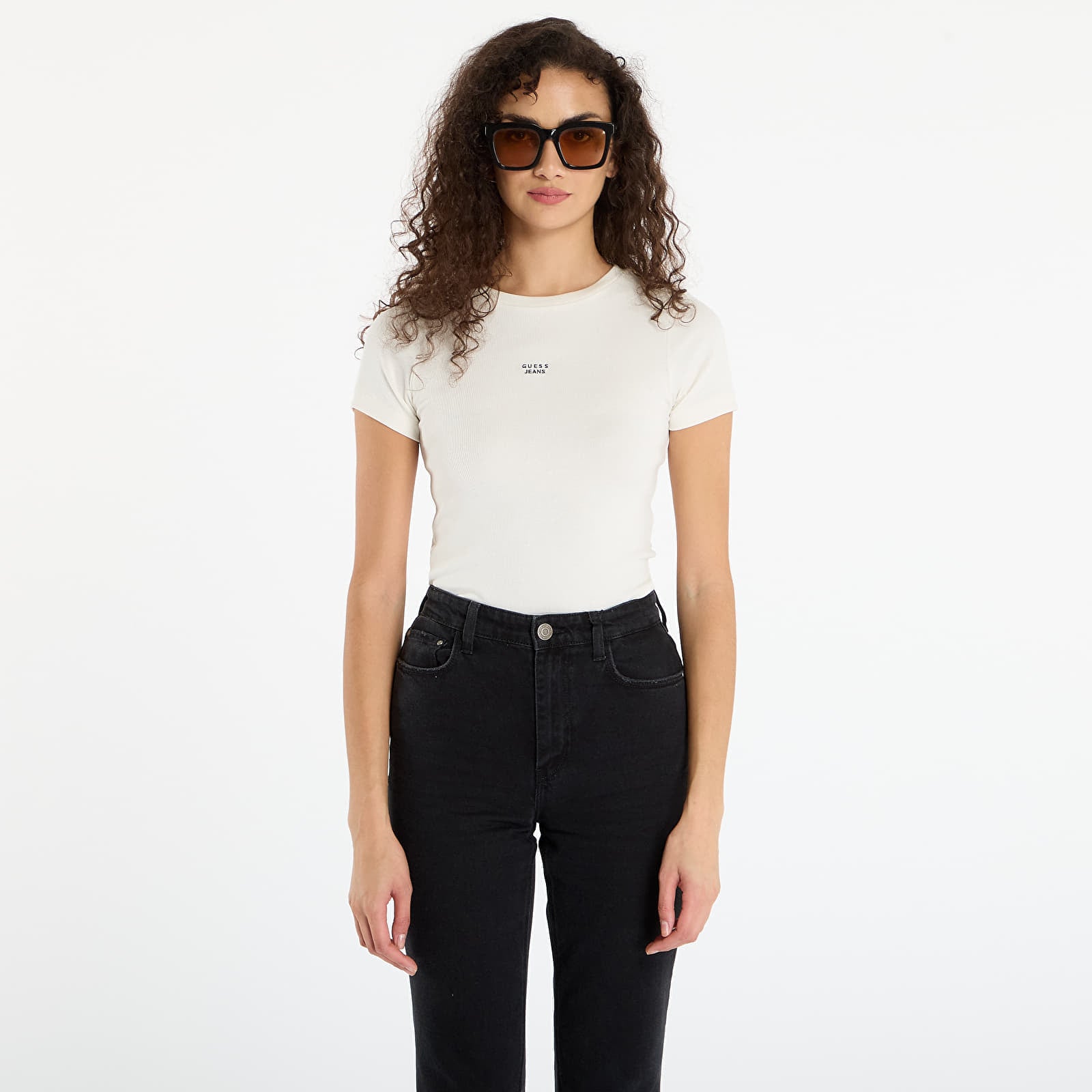 Koszulka Guess Jeans Ss Cn Embro Slim Cream M