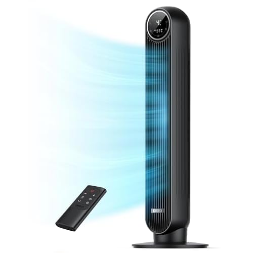 Dreo Tower Fan for Bedroom, 25ft-s Velocity Quiet Floor Fan, 90° Oscillating Fans for Indoors with 4 Speeds, 4 Modes, 8H Timer, Standing Fans, Bladel