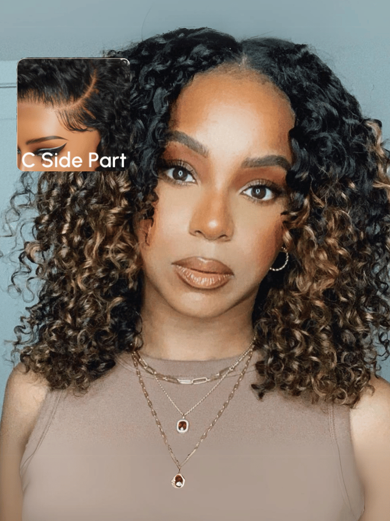 UNice Bye-Bye Knots Lace Frontal Side Part Wig Chestnut Brown Ombre Short Curly Bob Wig