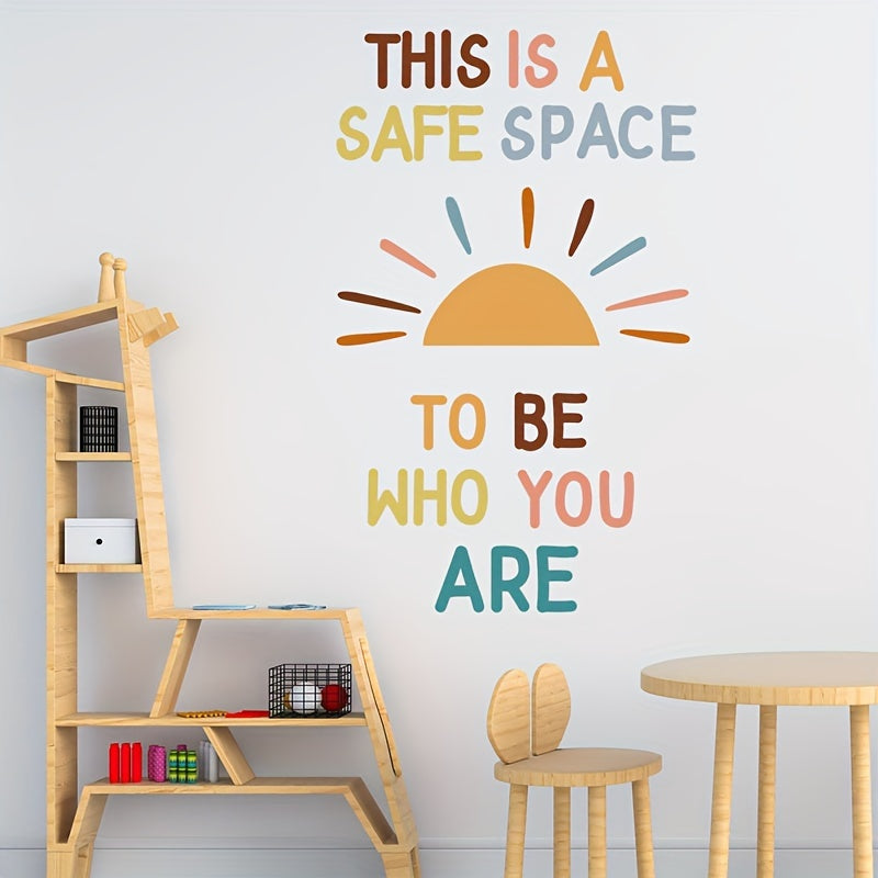 TEMU Contemporary Cartoon Sun And Lettering Wall Decals, Positive Affirmation Detachable Polyvinyl Chloride , Self-adhesive Motivational Quotes For