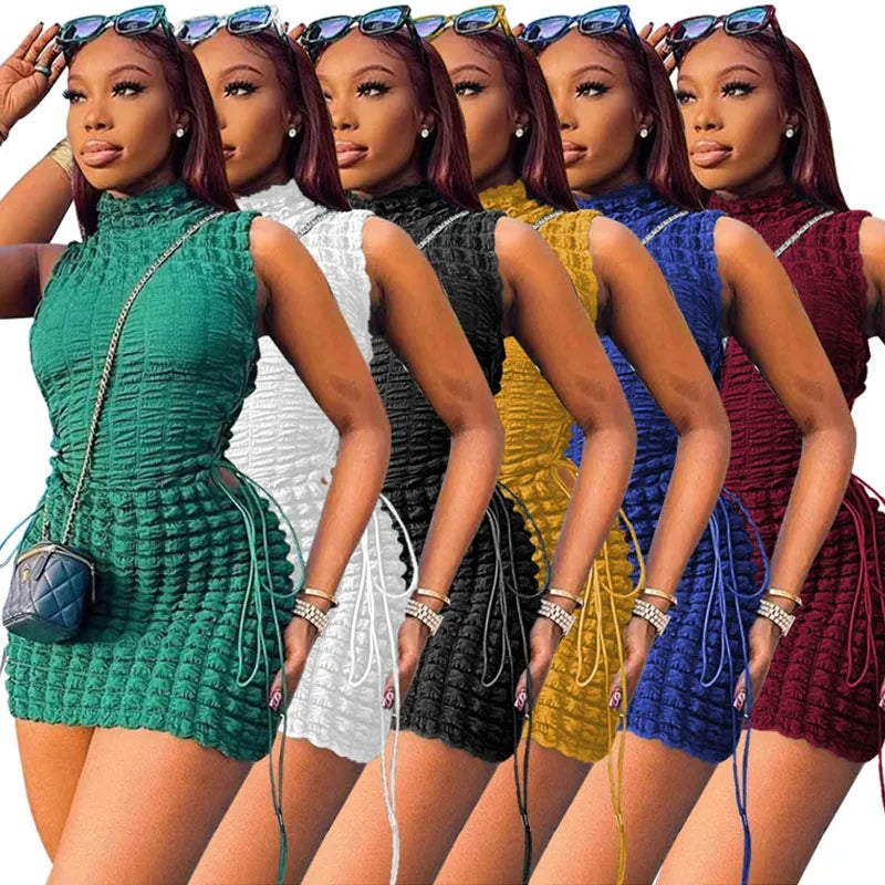 New womens backless designer dresses European and American women&#039;s bubble cloth summer sleeveless luxury black casual dress for women