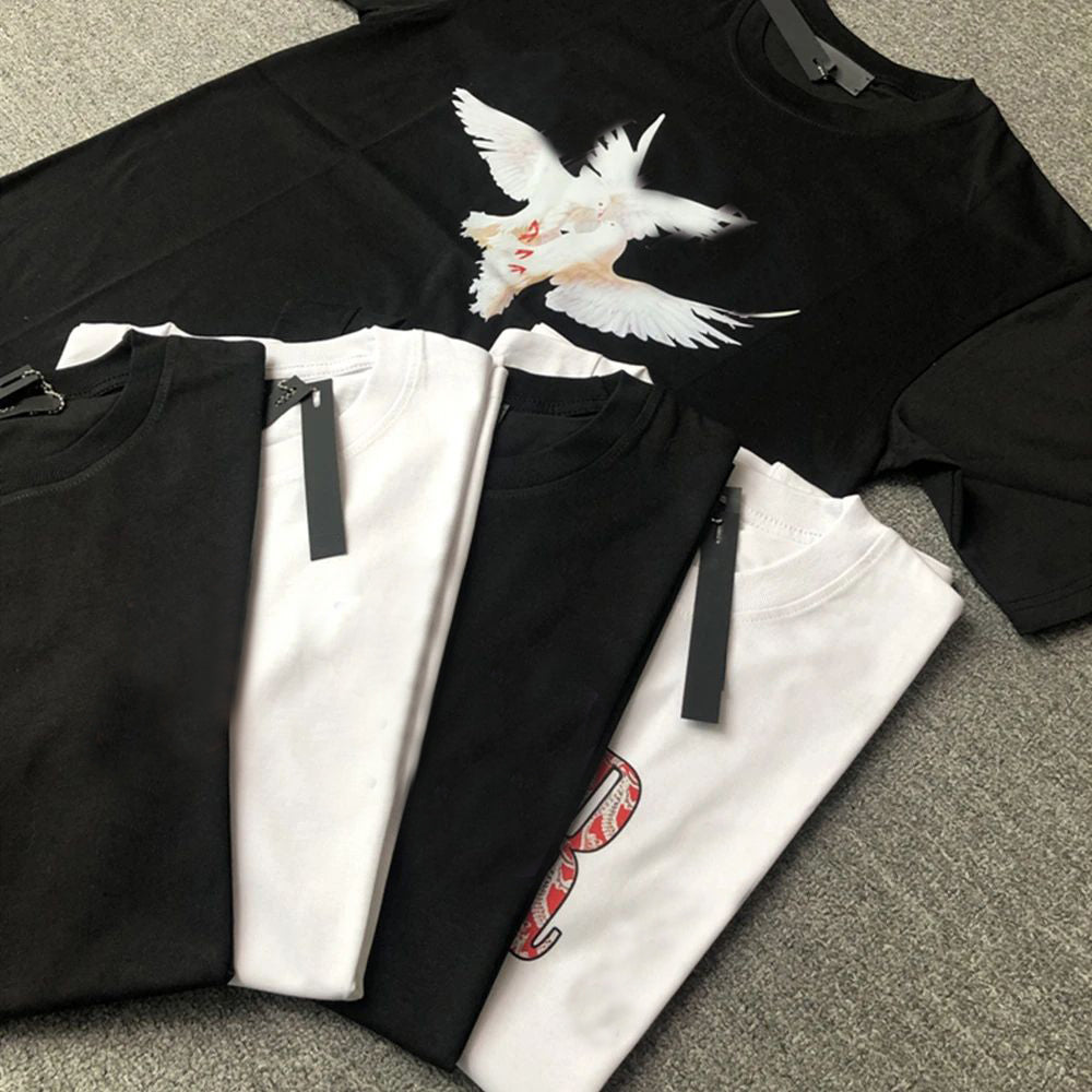 24SS Men&#039;s T Shirts Hip Hop Streetwear Cotton Brand Letter Flower Print Oversized Causla T-shrit For Men Women Tops Tees