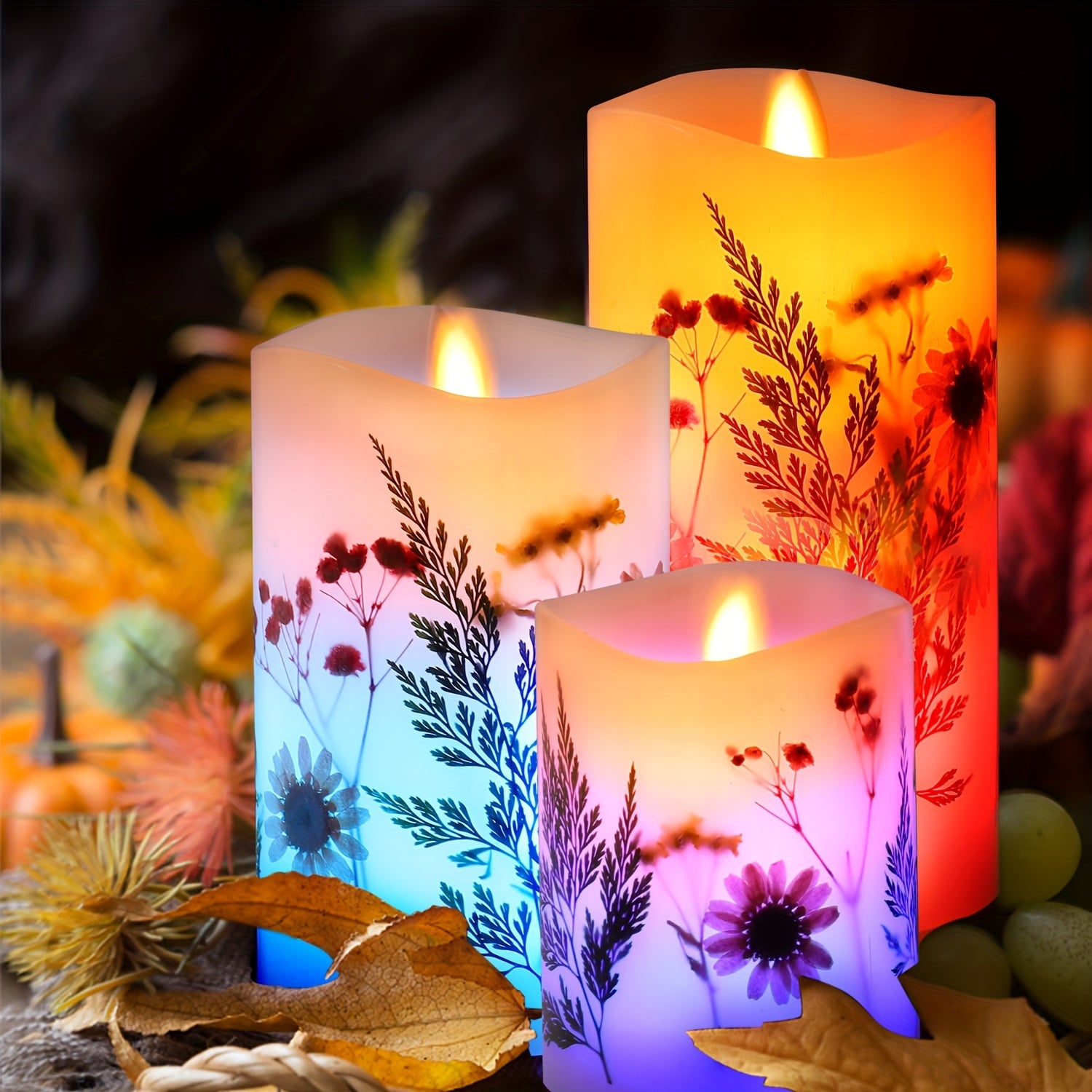 TEMU 3pcs Of Simulated Led Electronic Candles And Other Decorative Ornaments Decoration Set With Remote Control, Battery-powered Color-changing