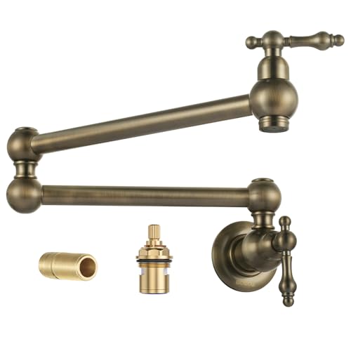 WOWOW Antique Bronze Pot Filler Faucet - Brass Pot Filler Wall Mount Kitchen Stove Faucet with Double Joint Swing Arms
