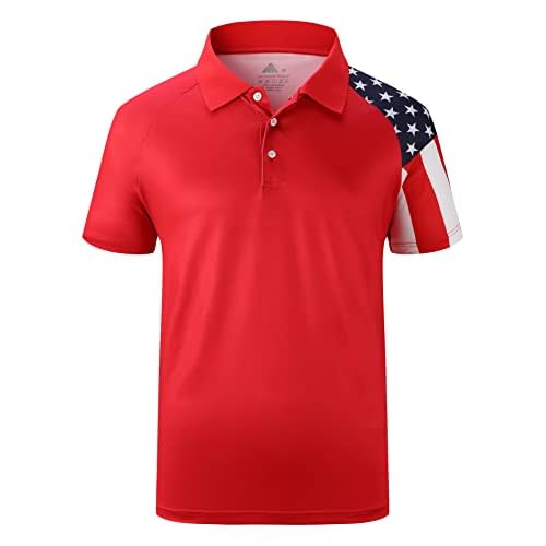 ZITY Men's Flag Golf Polo Shirts Short Sleeve Tactical Collared Shirt Men Outdoor Moisture Wicking Shirts Medium Red