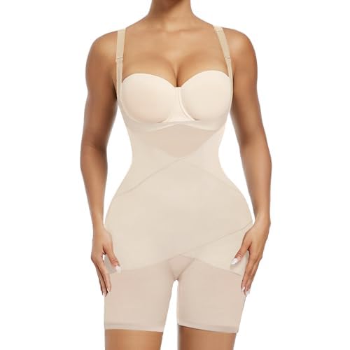 Women Waist Trainer Bodysuit Full Body Shaper Vest Tummy Control Slim Corset Shapewear Tank Tops Medium Beige