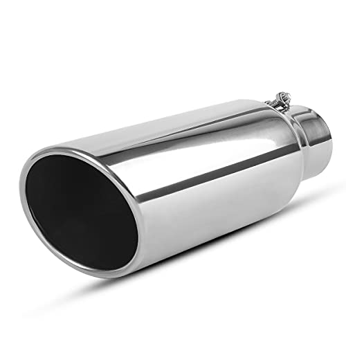 YITAMOTOR 2.5 Inch Inlet Exhaust Tip, 2.5" Inlet 4" Outlet 12" Overall Length Chrome Polished Stainless Steel Exhaust Tailpipe Tips Silver 2.5" x 4" x