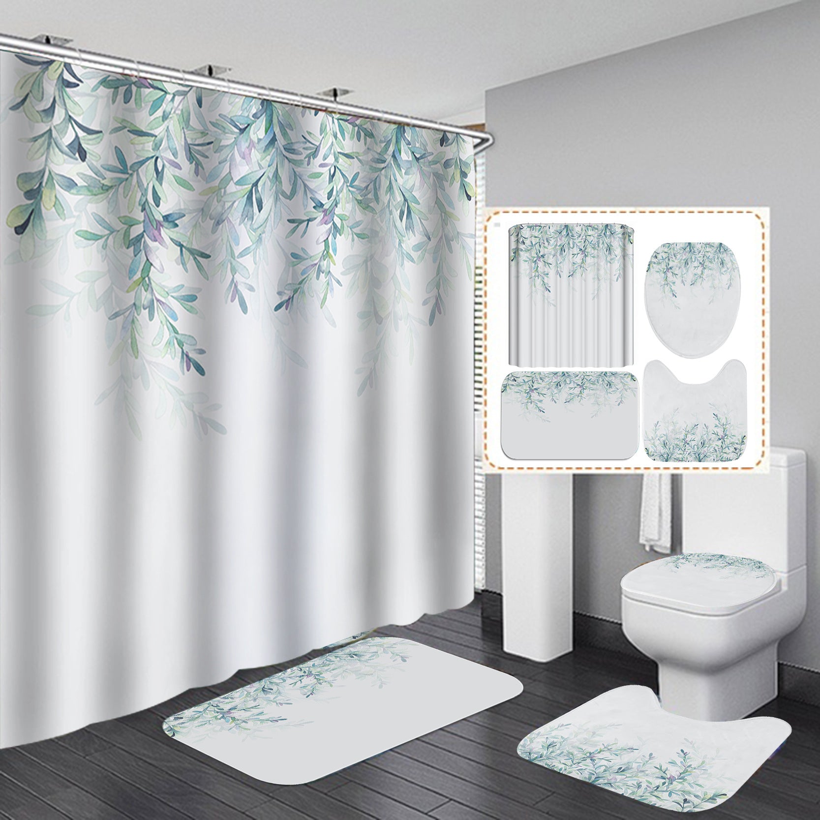 YL-37464 bathroom toilet punch-free curtain waterproof anti-light roller blinds toilet toilet block curtain toilet three-piece set
