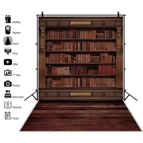Vintage Bookshelf Photography Backdrop Wooden Bookcase Magic Books Library Back to School Adult Portrait Background Photo Studio