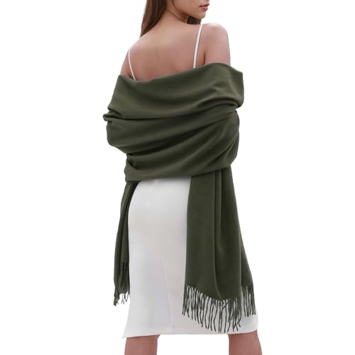 SWAT PANY Winter Scarfs for Women Pashmina Shawls and Wraps for Evening Dresses Warm Shawl Wraps for Women Weddings Army Green