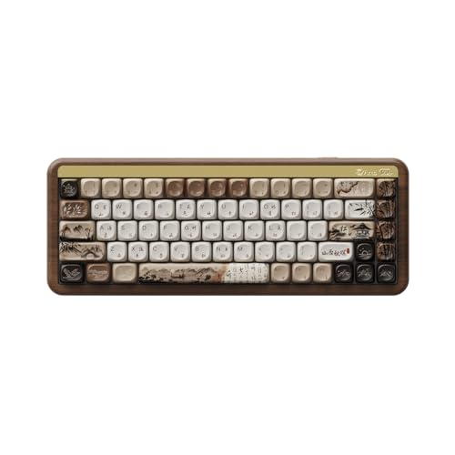 Akko Mechanical Gaming Keyboard with Walnut Wooden Case, MU01 Mountain Seclusion 65% 68-Key RGB 2.4G Wireless-Bluetooth-Wired Hot-swappable Keyboard (