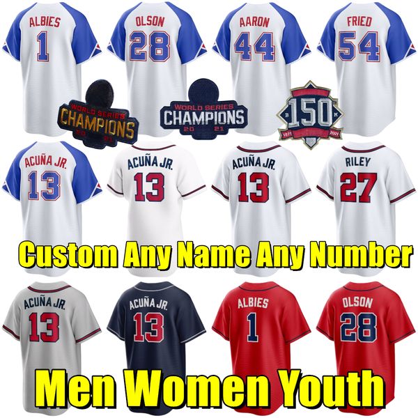2023 Custom S-6XL 27 Austin Riley Ronald Acuna Jr. Baseball Jersey Ozzie Albies Matt Olson Orlando Arcia Michael Harris II Marcell Ozuna Dav