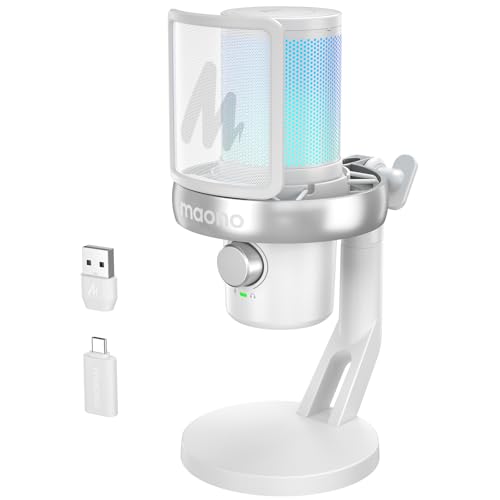 MAONO Wireless Microphone for PC, Condenser USB Mic with Software AI Voice Change,3-Level Noise Cancellation,Custom EQ, RGB Gaming Streaming Mic for P