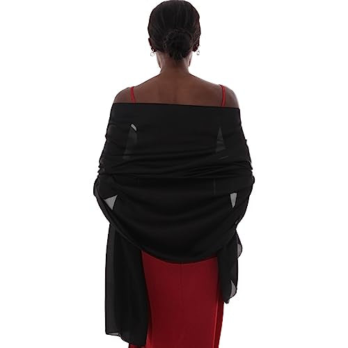 Womens Scarf Pashmina Shawls and Wraps for Evening Dresses Like Chiffon Silk Scarf for Bridal Wedding Black