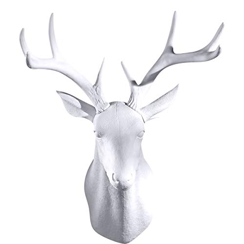 Notakia Wall Charmers Large White Faux Deer Head Faux Taxidermy Animal Head Wall Decor - Handmade Farmhouse Decor - Rustic Wall Decor Deer Antlers Whi