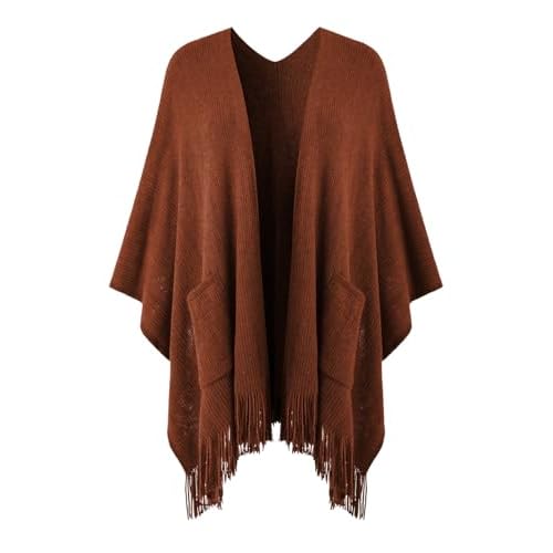 Ferand Shawl Wraps for Women, Cozy Lightweight Poncho Cape with Pockets, Warm for Fall Winter Travel One Size Orange