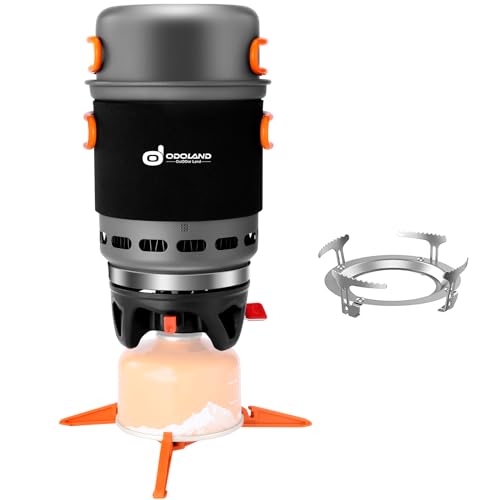 Odoland Backpacking and Camping Stove Cooking System, 7-In-1 Energy Saving Cooking Stove Set, Lightweight Camp Pot with Burner for Hiking, Trekking, F