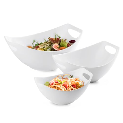 LAUCHUH Serving Bowls with Handles, Porcelain Serving Dishes White Nesting Bowls Mixing Bowl Set Salad Bowls for Entertaining, Party, Thanksgiving, Ch