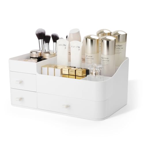 Makeup Organizer for Vanity, Large Capacity Desk Organizer with Drawers for Cosmetics, Lipsticks, Jewelry, Nail Care, Skincare, Ideal for Bedroom and