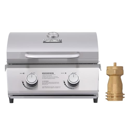 Monument Grills Tabletop Propane Gas Grill for Outdoor Portable Camping Cooking with 1 Pound Tank Adapter(2 items) Portable Grill+Adapter