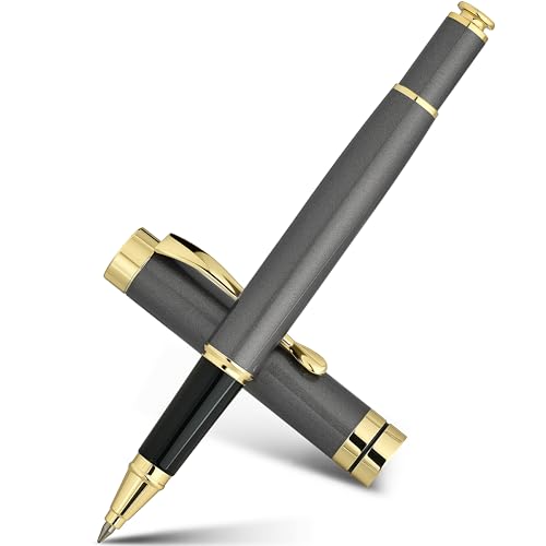 BEILUNER Ballpoint Pens, Stunning Grey Chrome Metal Pen with Golden Trim, Best Ball Pen Gift Set for Men & Women, Writing, Executive, Office, Nice Fan