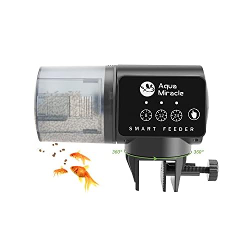 AquaMiracle Automatic Fish Feeder for Aquarium, Auto Fish Food Dispenser with Timer, Volume Adjustable Vacation Aquarium Feeder, for Granules Pallets